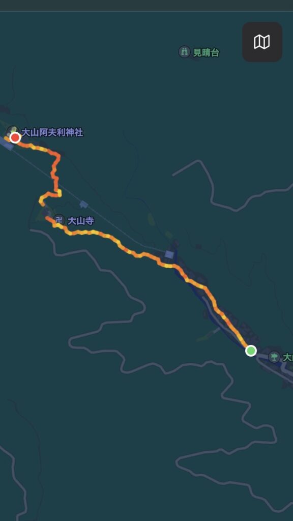 実際に大山阿夫利神社下社まで登った時の軌跡
