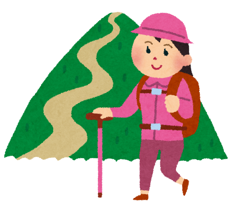 登山してる女性のイラスト